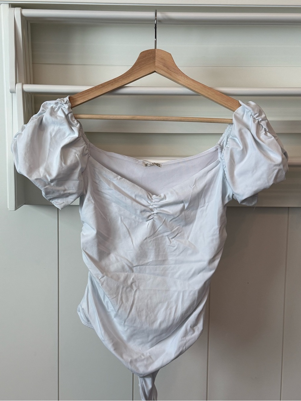 Free People White Women's Puff-Sleeve Bodysuit